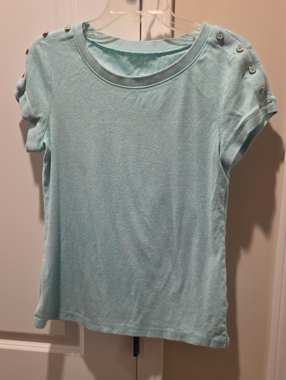 Talbots Light Aqua Short Sleeve Tee with Shoulder Buttons